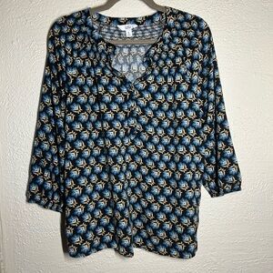Croft & Barrow Blue and Black Patterned Blouse
